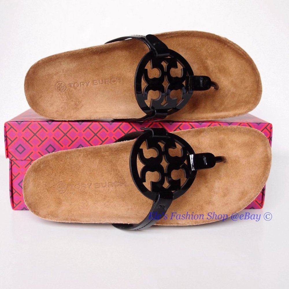 ❤️ NIB Tory Burch Miller Cloud Patent Leather Sandal Black US 10.5 AUTHENTIC - Picture 12 of 15